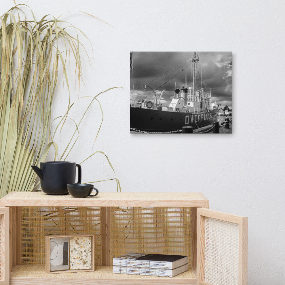 Overfalls Lightship Black & White Photo Canvas Wall Art Print, 16" X 20"