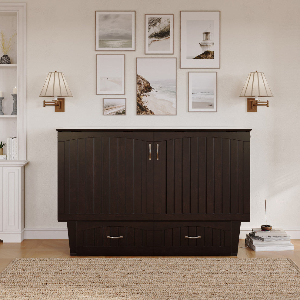 Nantucket Queen Murphy Bed Chest with Mattress and Built-in Charger in Espresso