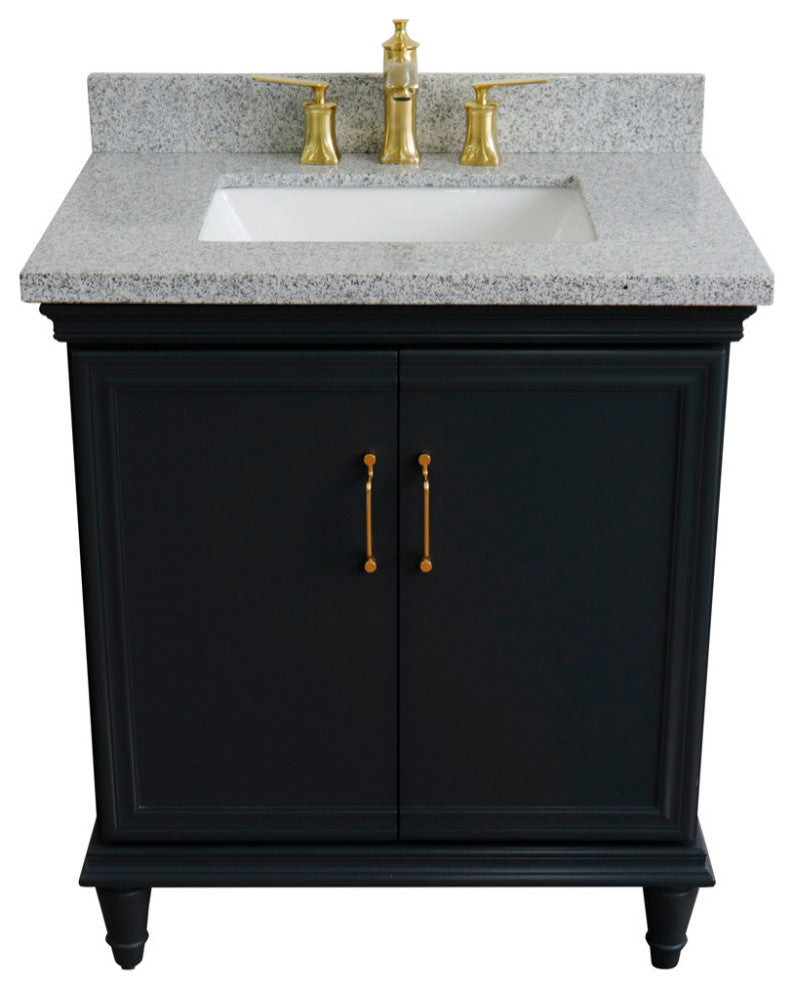 31" Single Vanity, Dark Gray Finish With Gray Granite And Rectangle Sink