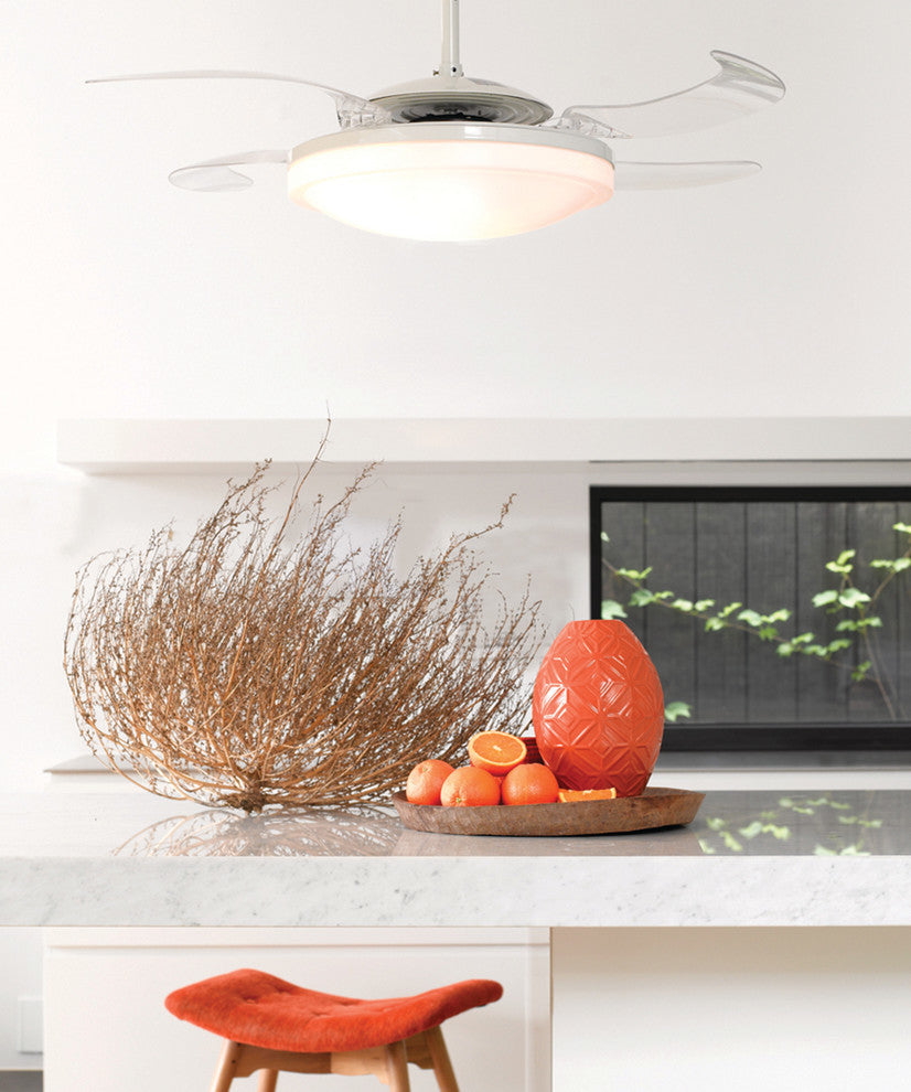 Fanaway Evo2 Retractable 4-Blade Lighting Ceiling Fan, Brushed White