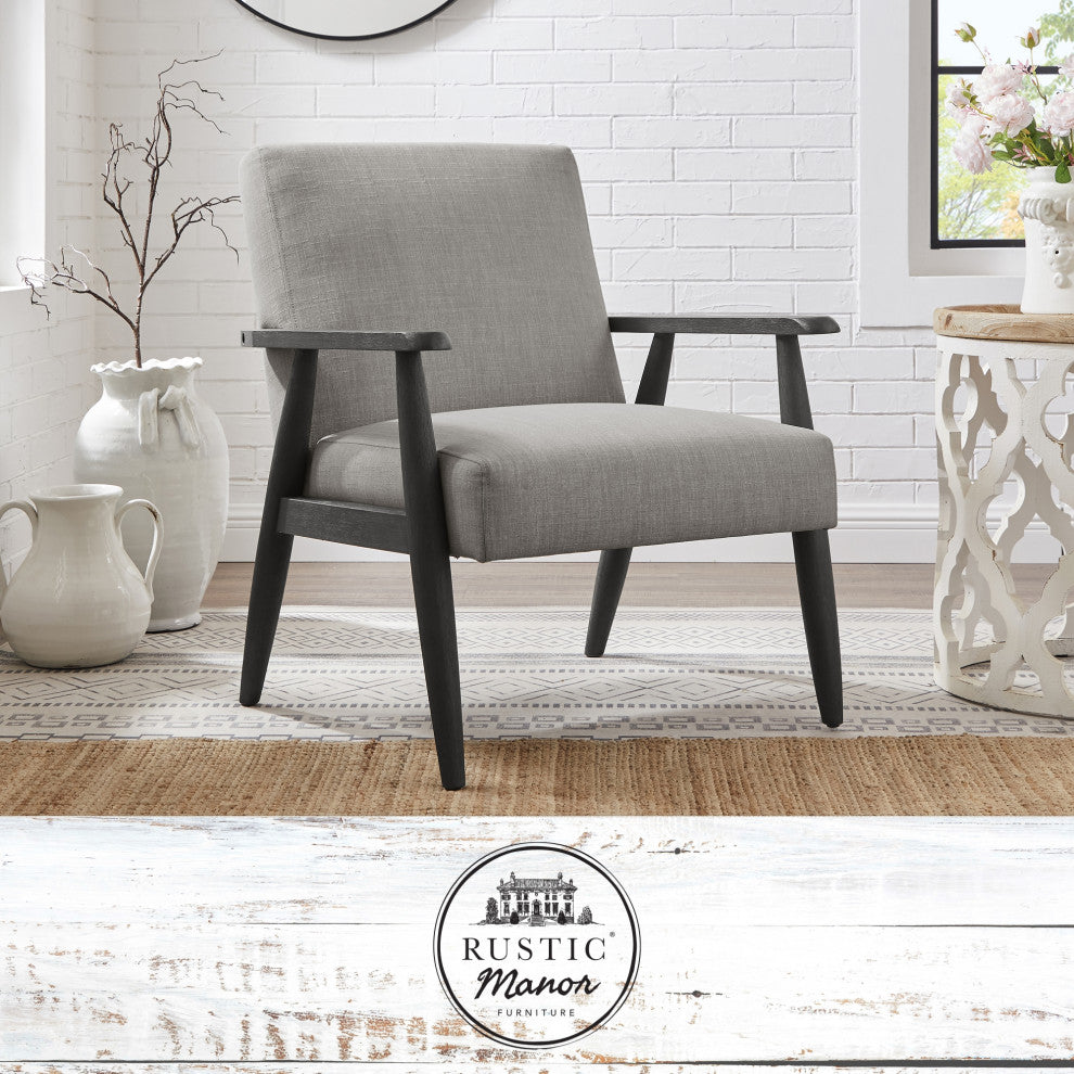 Rustic Manor Gian Armchair Upholstered, Gray and Black Linen