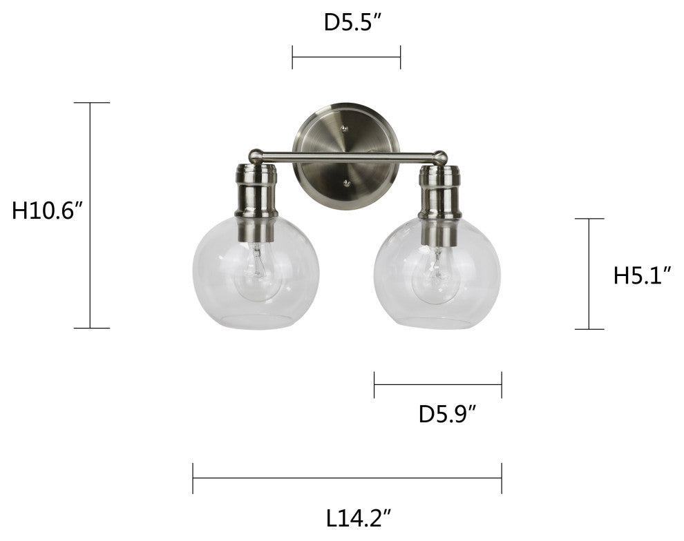 Oxa Transitional Brushed Nickel 2 Light Vanity Bath Light 14" Wide