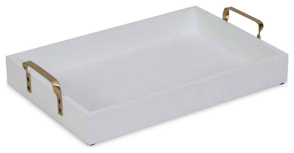 White Wooden Tray With Gold Handles