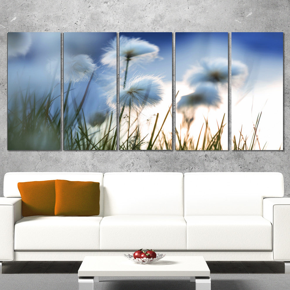 Beautiful Polar White Flowers, Floral Canvas Art Print, 60"x28", 5 Panels