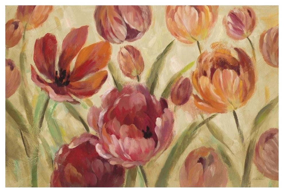 "Expressive Tulips Neutral" Digital Paper Print by Silvia Vassileva, 38"x26"