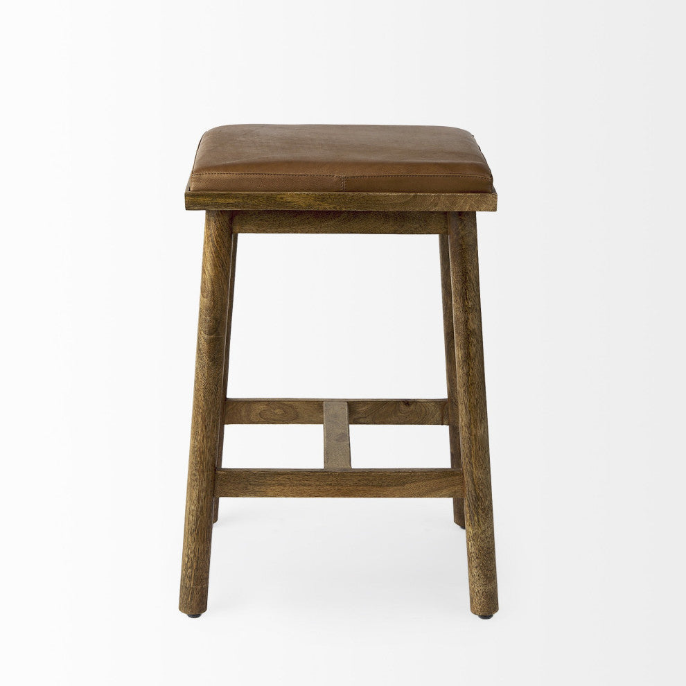 26" Cognac Brown Faux Leather Counter Stool