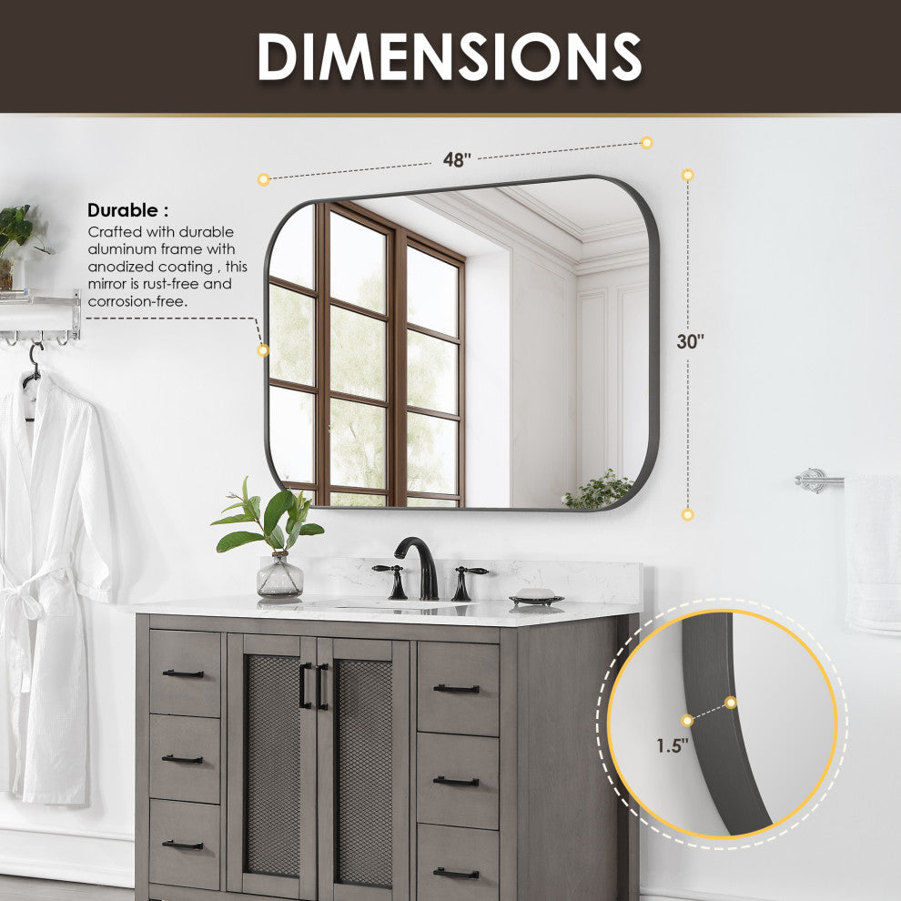 Trielle Rectangular Framed Bathroom Wall Mirror, Gunmetal, 48"