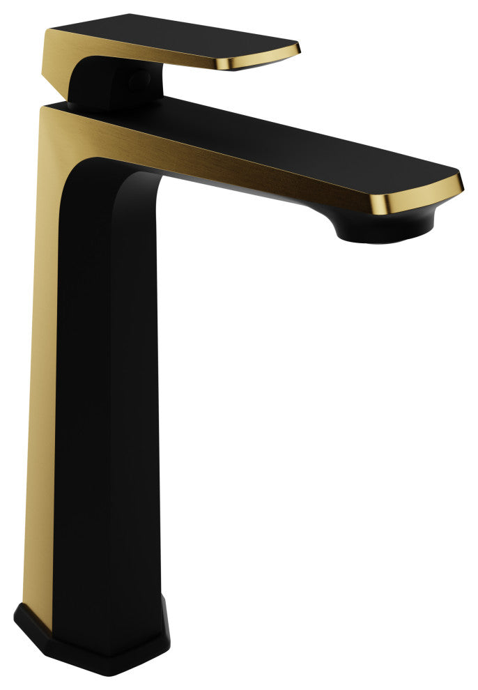 1-Handle Bathroom Vessel Sink Faucet, Matte Black and Brushed Gold