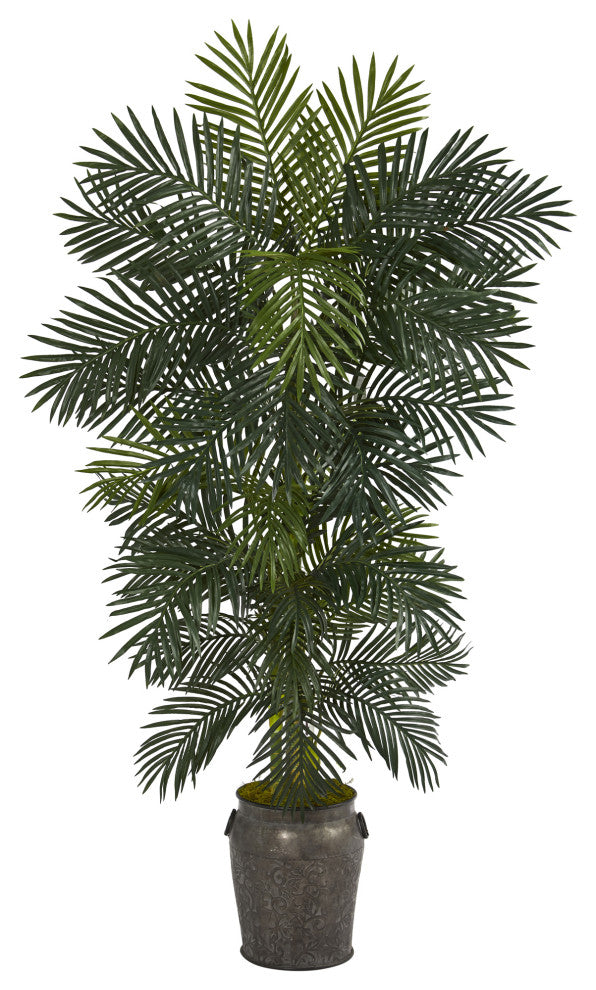 6.5' Golden Cane Artificial Palm Tree, Metal Planter