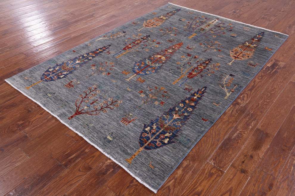 Persian Gabbeh Tribal Hand Knotted Wool Rug 5' 7" X 8' 1" Q9972