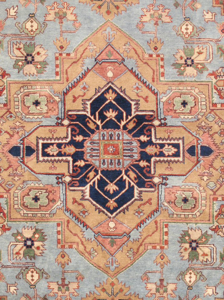 Pasargad Home Serapi Collection Light Blue Wool Area Rug, 10'x14'