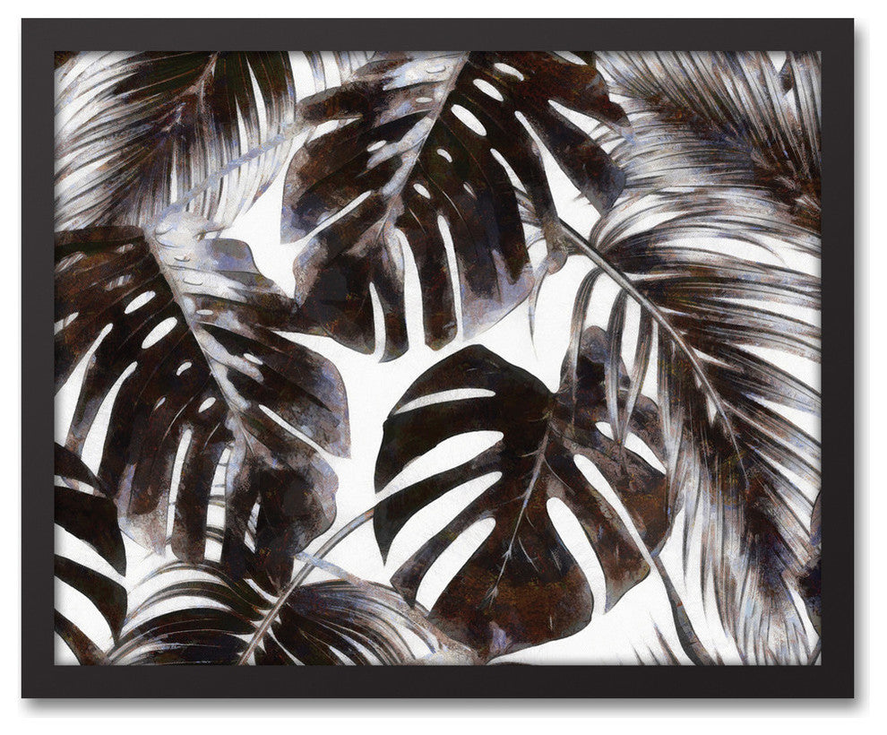 Gray Palm Leaves Framed Canvas, 20"x16"