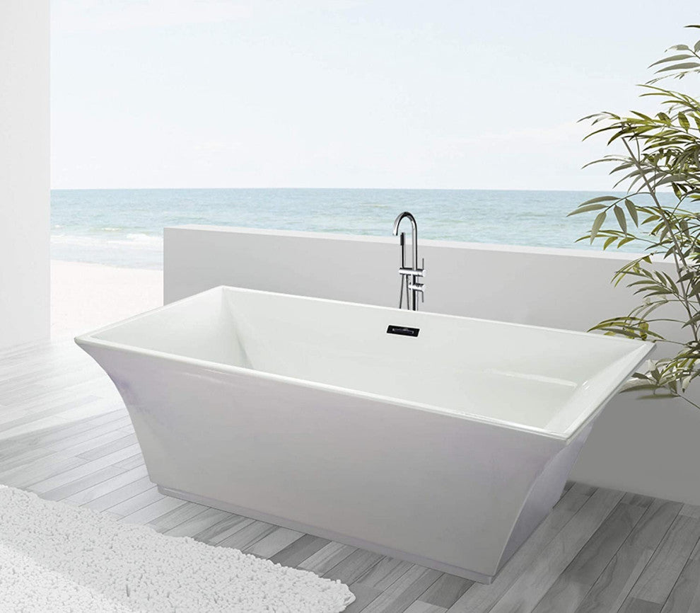 Fine Fixtures Sanctuary Freestanding Bathtub With Drain, White