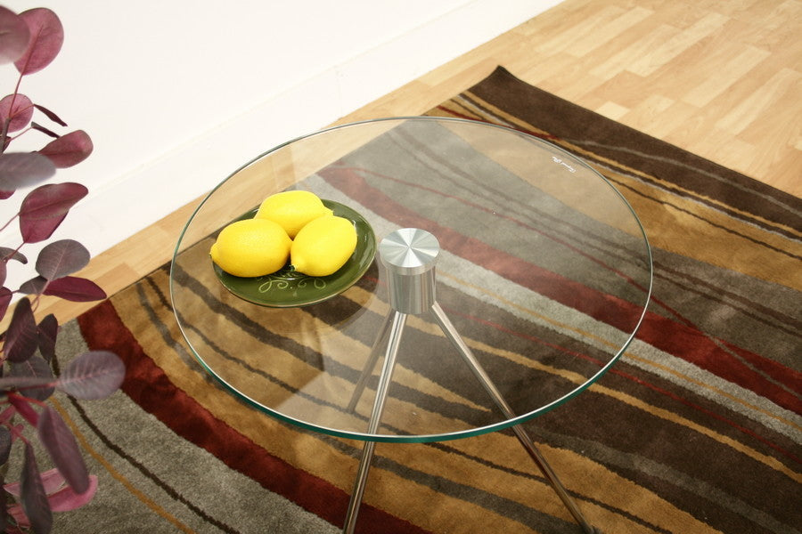 Triplet Round Glass Top End Table With Tripod Base