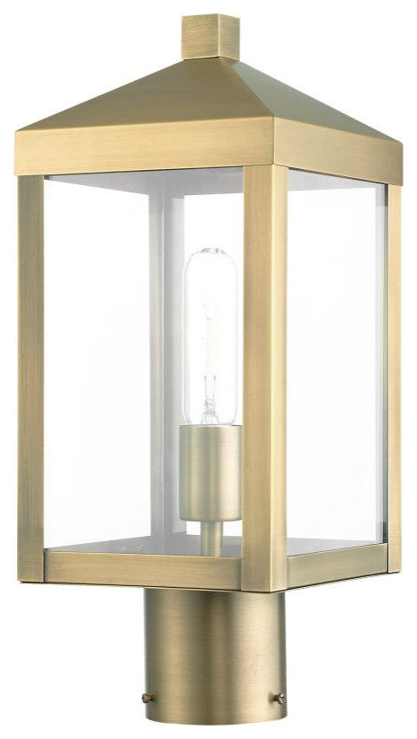 Livex Nyack 1 Light 15" Tall Outdoor Post Top Lantern, Antique Brass
