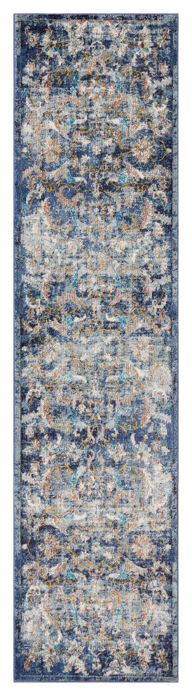 2??x 9??Blue and White Jacobean Pattern Runner Rug