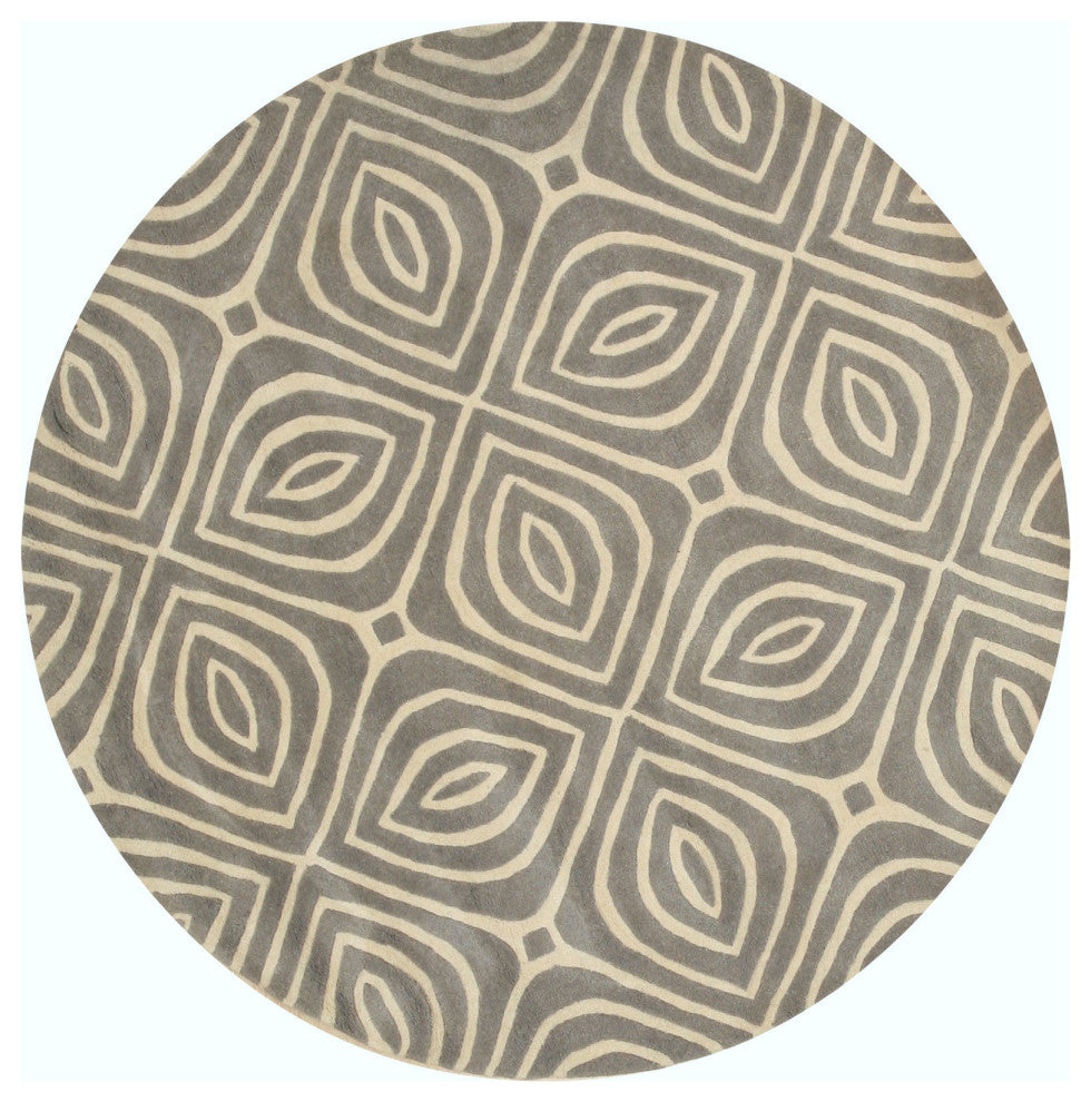 Hand-Tufted Wool Gray Contemporary Geometric Marla Rug, 7'9 Round