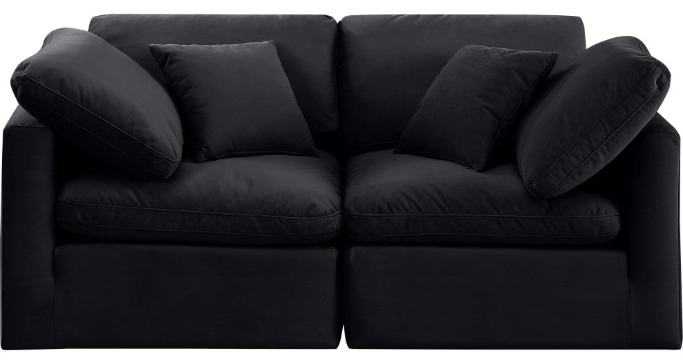 Indulge Upholstered Modular Sofa, Black, 2-Piece: 2 Corner Chair, Down Stuffed Velvet