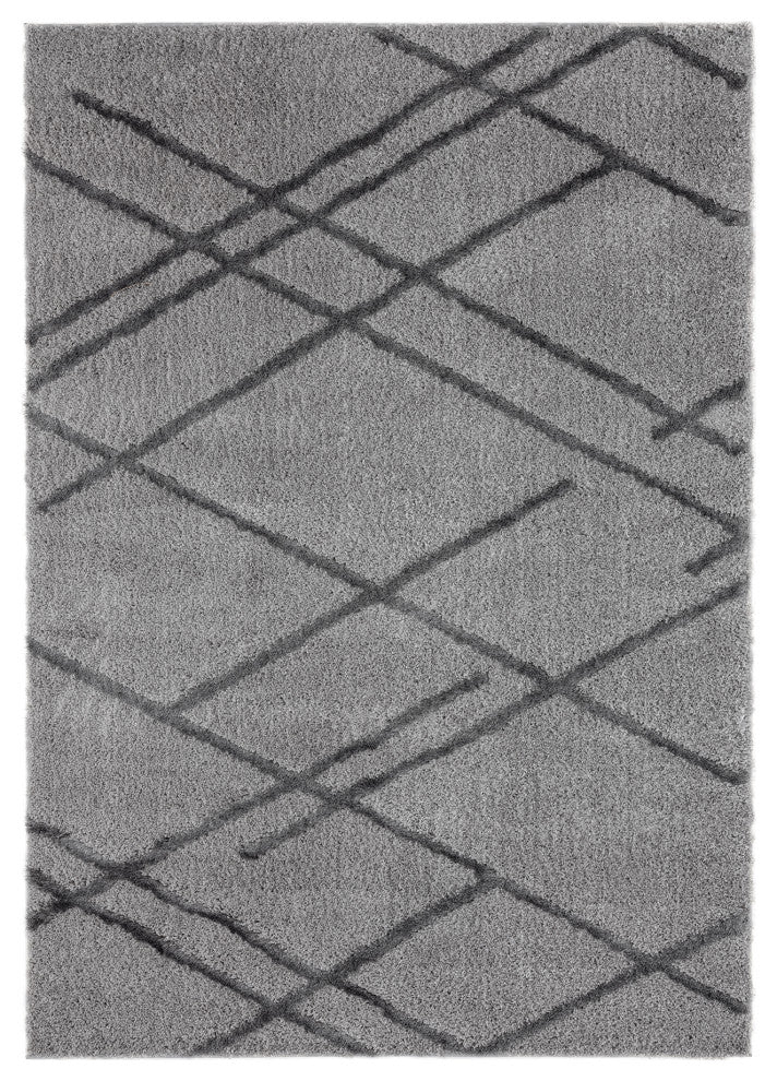 Abani Boston Collection BOS110A Soft Gray Shag Geometric Area Rug