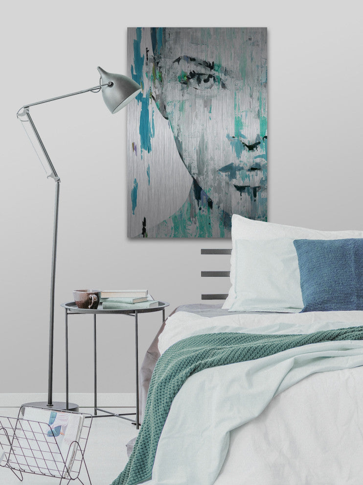 "Half Face Portrait" Painting Print on Brushed Aluminum, 12"x18"