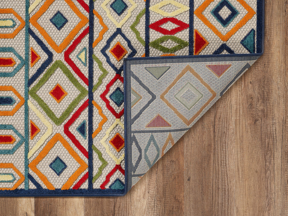 Calla Aztec Indoor/Outdoor Rug, Ivory/Multi, 2'2 X 4'