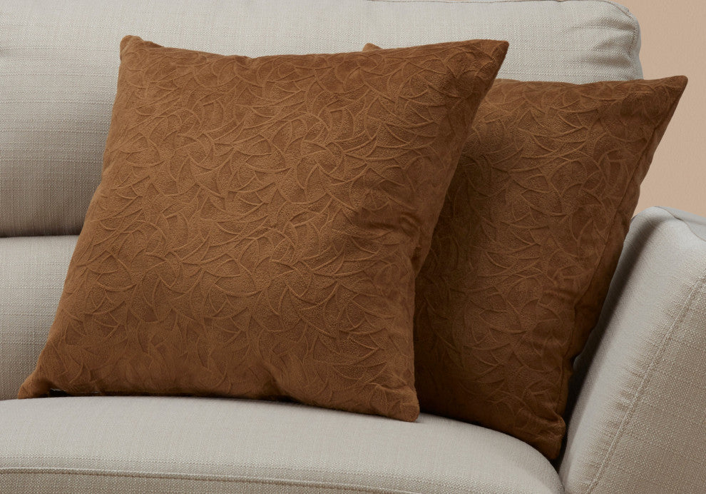 Pillows, Set of 2, 18x18 Square, Insert Included, Polyester, Brown