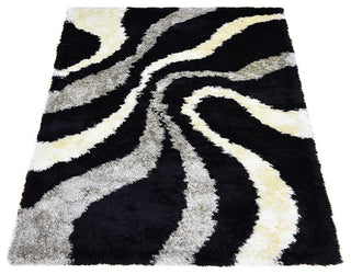 Hand Tufted Shag Polyester Area Rug Contemporary Black Beige, [Rectangle] 4'x6'