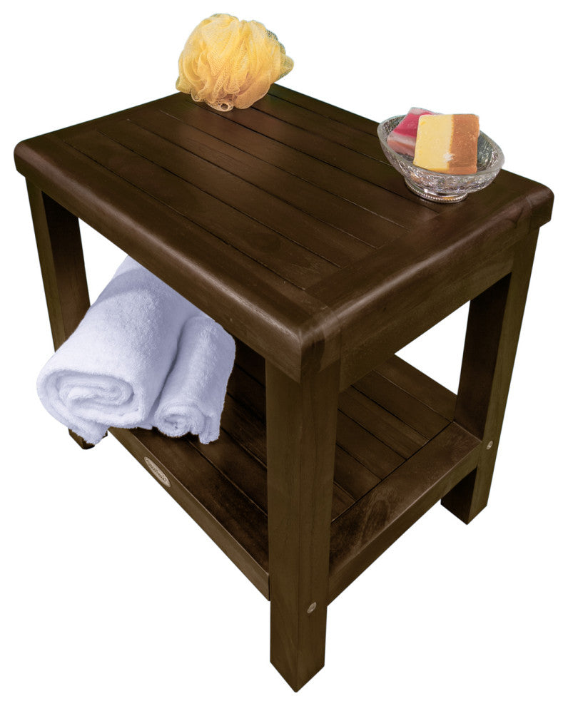 DecoTeak Classic 18" Teak Shower Bench With Shelf