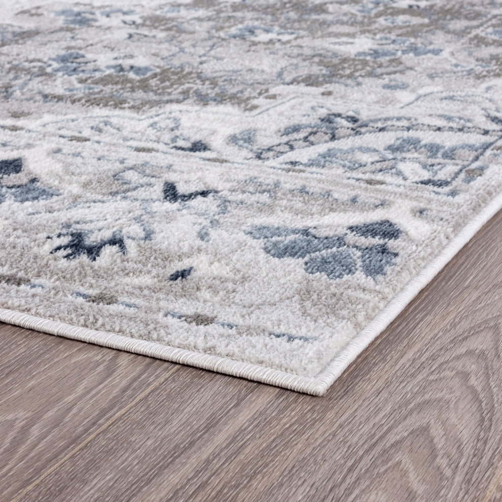 Harris Traditional Medallion Gray Runner Rug, 2' x 7'