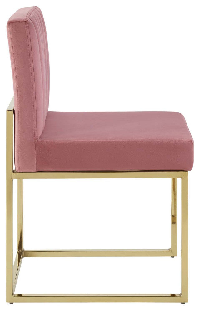 Carriage Dining Chair Performance Velvet Set of 2-Gold Dusty Rose
