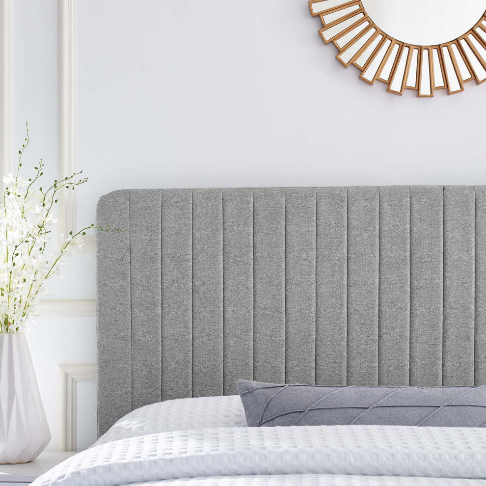 Tufted Headboard, Twin Size, Fabric, Light Gray, Modern Contemporary