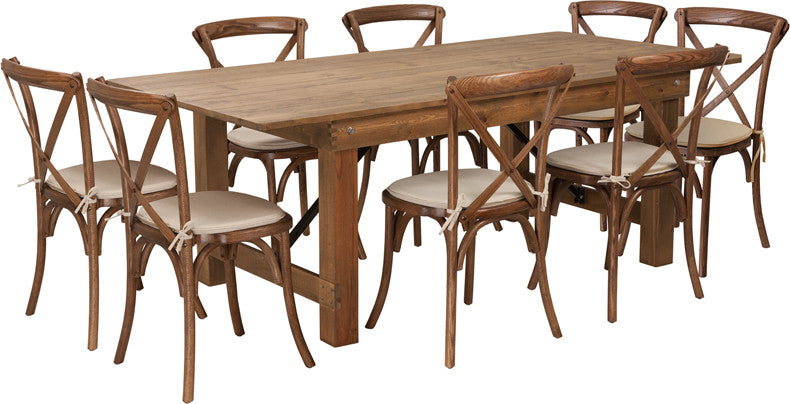 7'x40" Antique Rustic Folding Farm Table Set