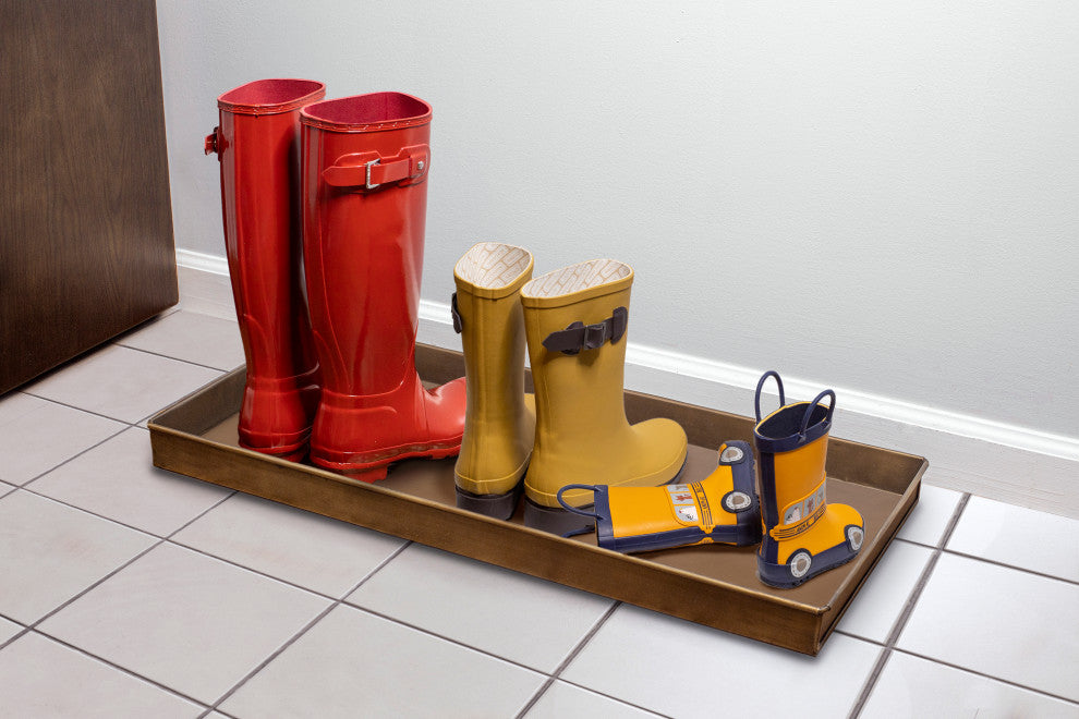 Classic Boot Tray for Boots, Shoes, Plants, Pet Bowls and More, Brass Finish