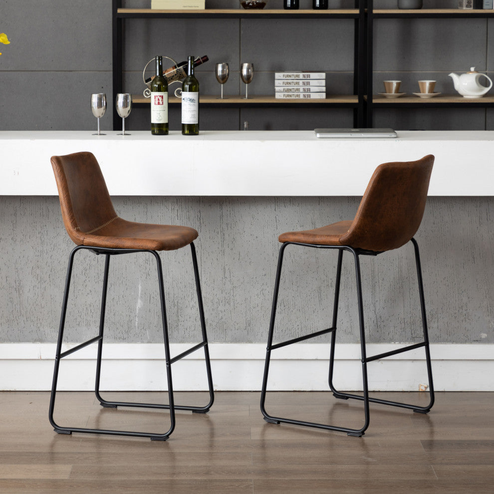 Home Beyond Synthetic Leather Dining Chairs Armless, Set of 2, Brown