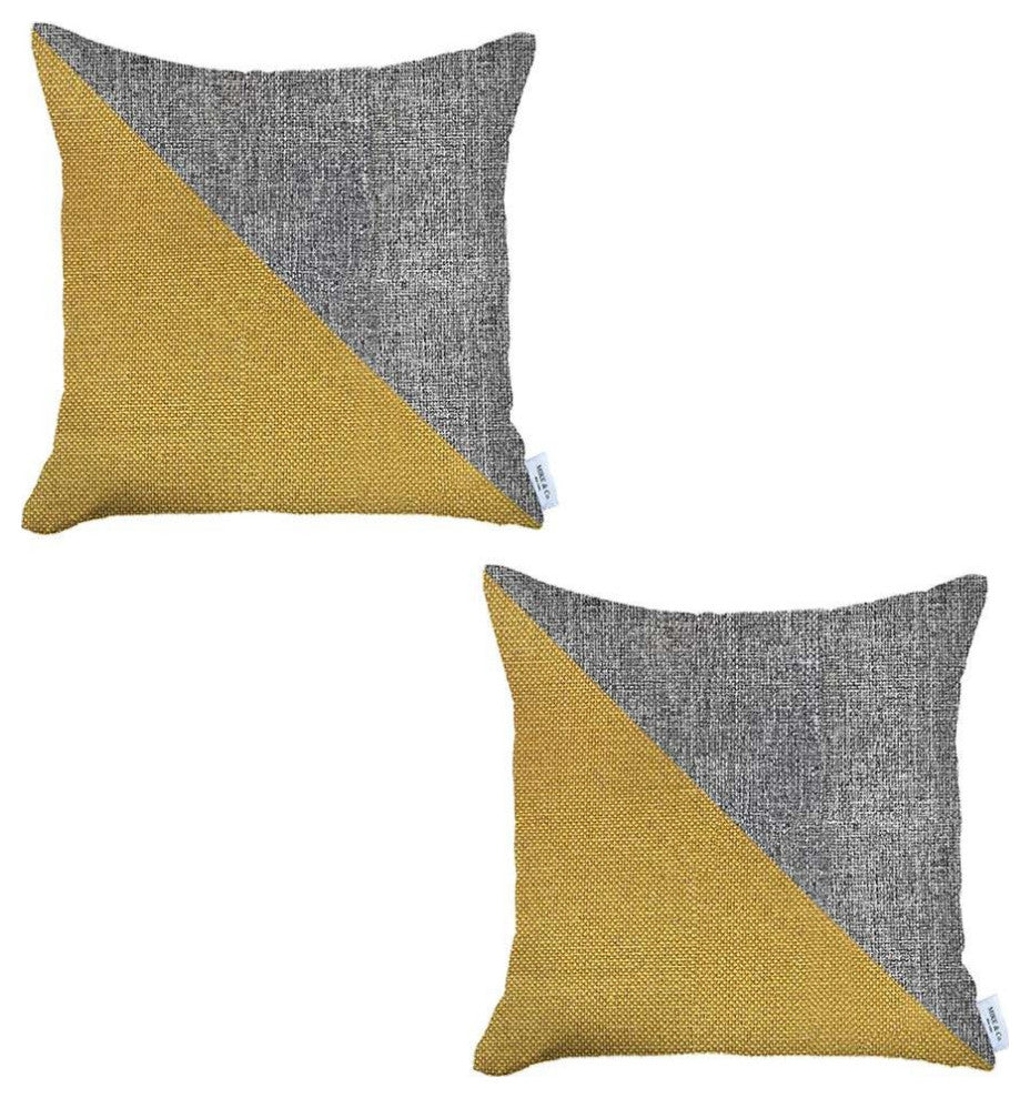Set of 2 Gray And Yellow Diagonal Pillow Covers