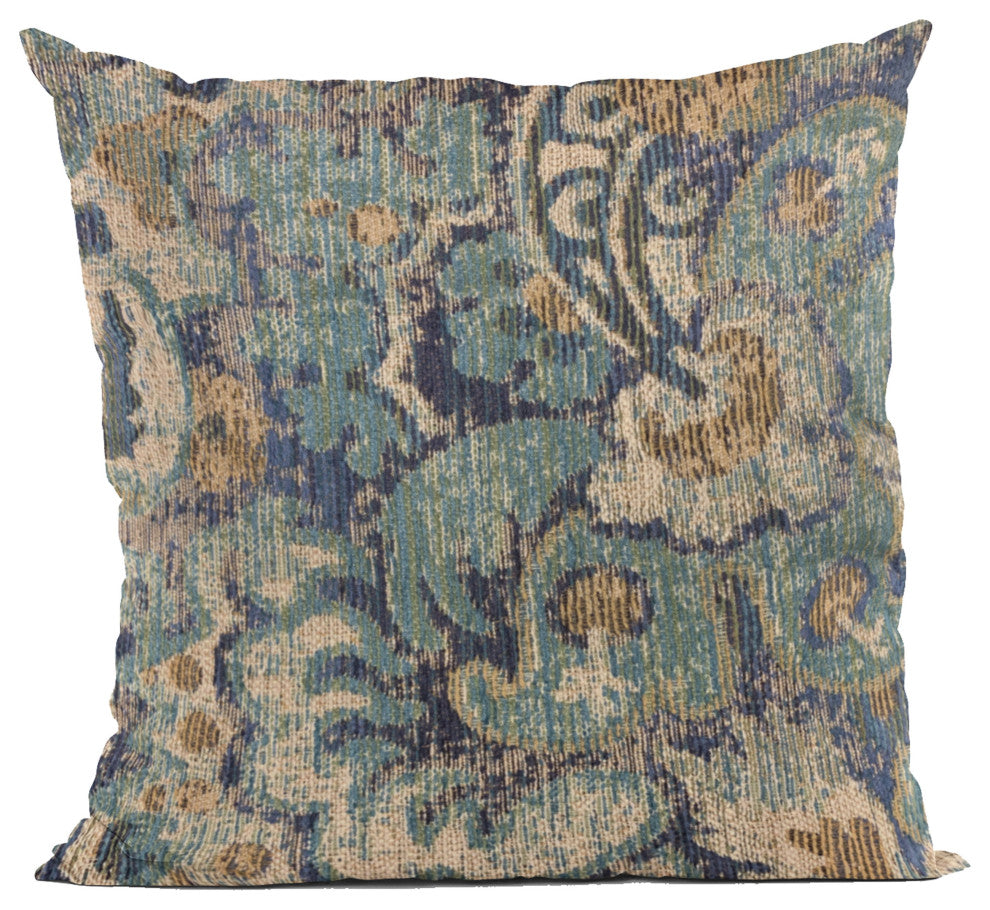 Plutus Blue Amazonian Damask Luxury Throw Pillow, 22"x22"