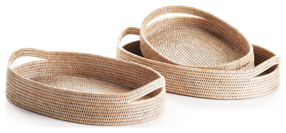 Burma Rattan Oval Serving Trays, Set of 3