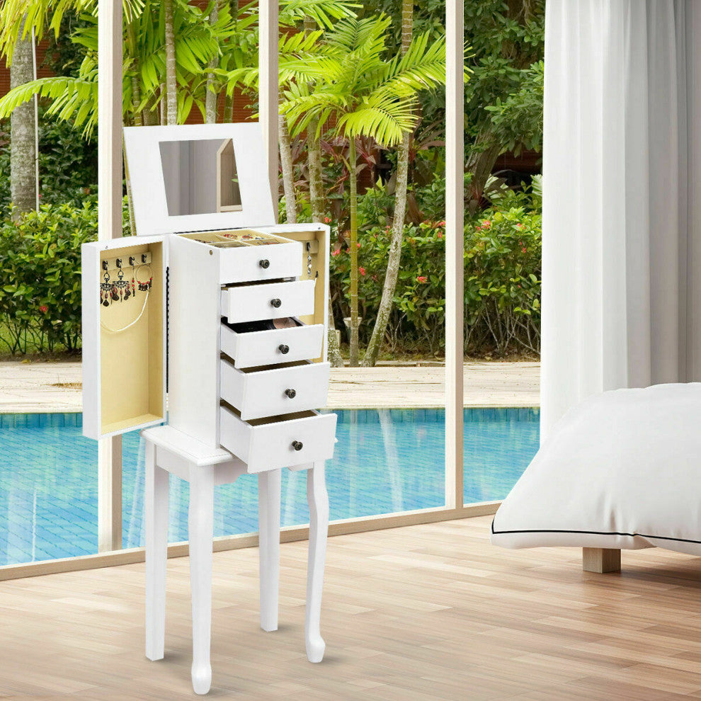 Costway Jewelry Cabinet Armoire Storage Standing Organizer with Mirror White