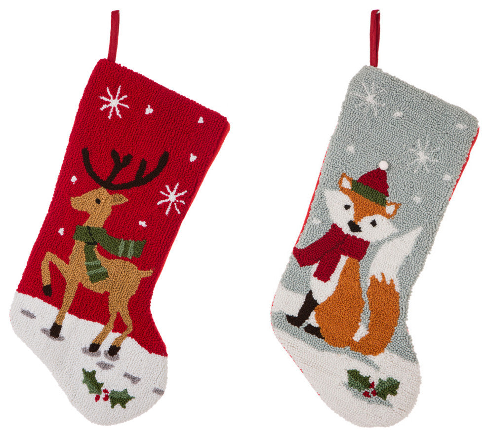 2-Piece Hooked Stocking, Reindeer and Fox