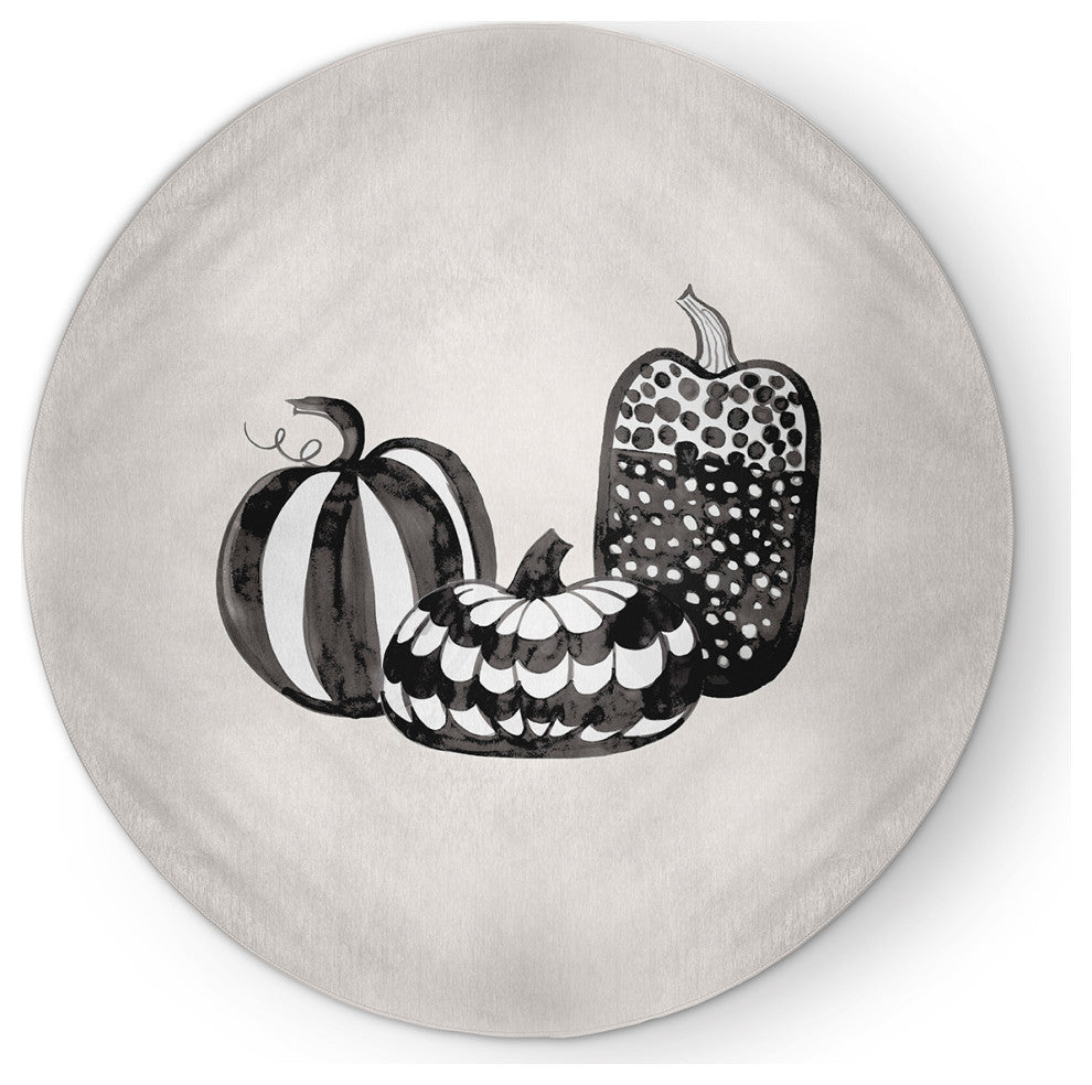Pumpkin Trio Fall Design Chenille Area Rug, Ivory, 5' Round