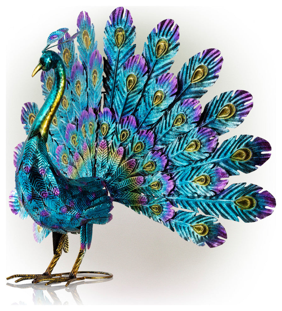 Alpine Metal Peacock Outdoor Statue, 22"Tall
