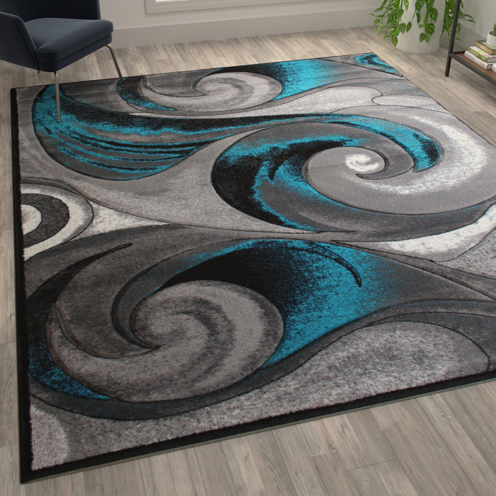 Tellus Collection Olefin Ocean Waves Pattern Area Rug, Turquoise, 8' X 10'