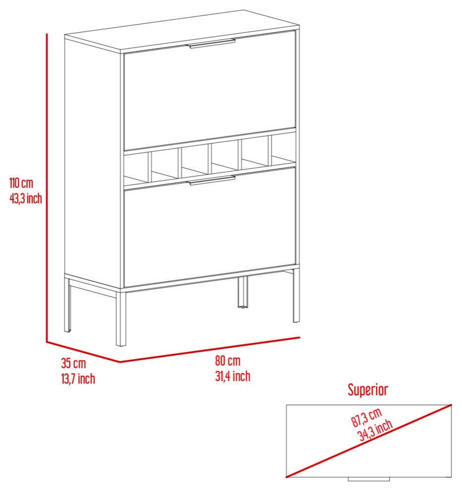 Rowan Bar Cabinet with 6 Wine Cubbies, Glass Rack, and Inner Shelves, Light Gray