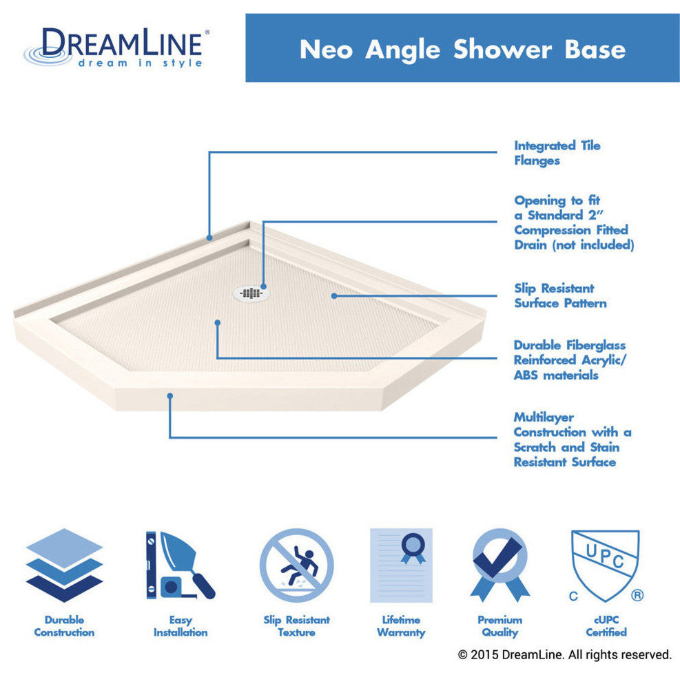 Neo-Angle Shower Base, Biscuit Color, 40"x40"x2.75"
