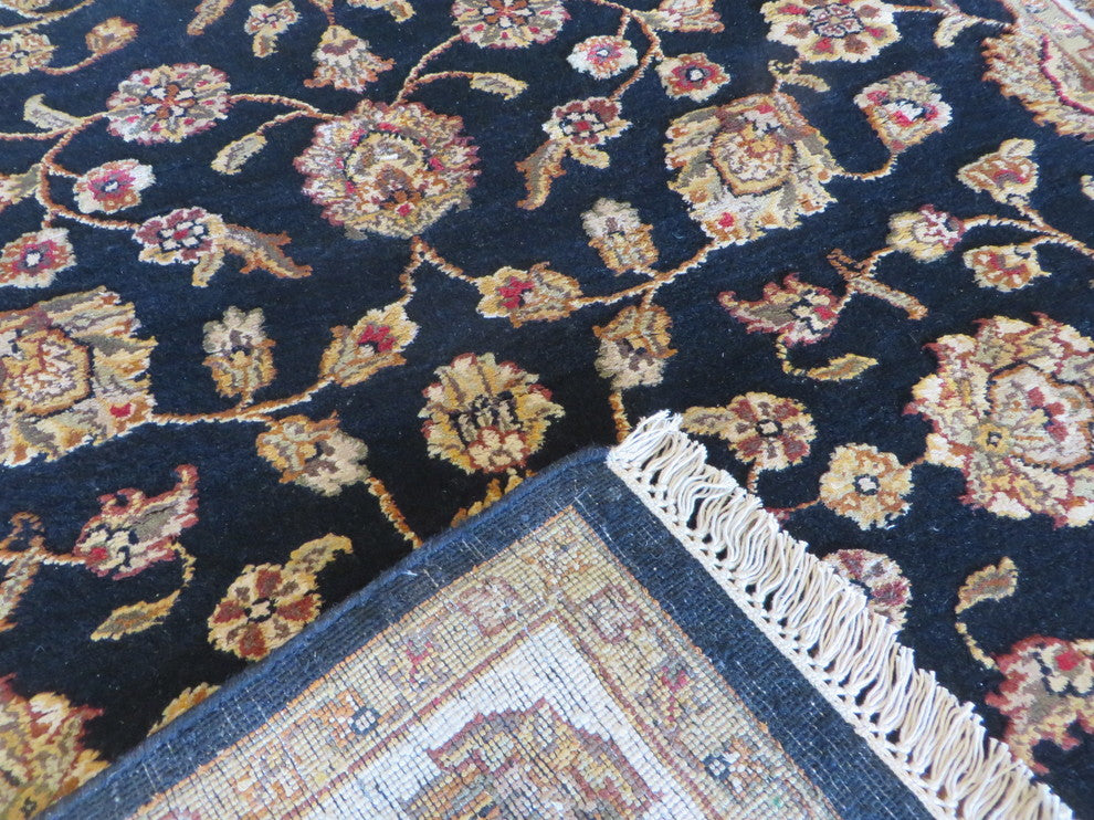 5x7 Hand Knotted Black Agra With Silk Oriental Rug