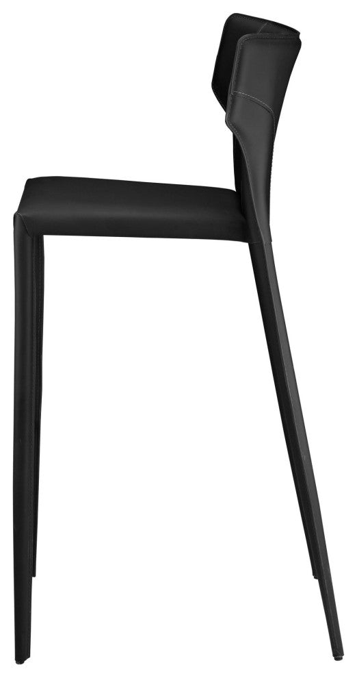 Wayne Bar Stool, Modern Barstool Leather Bar Stool, Black