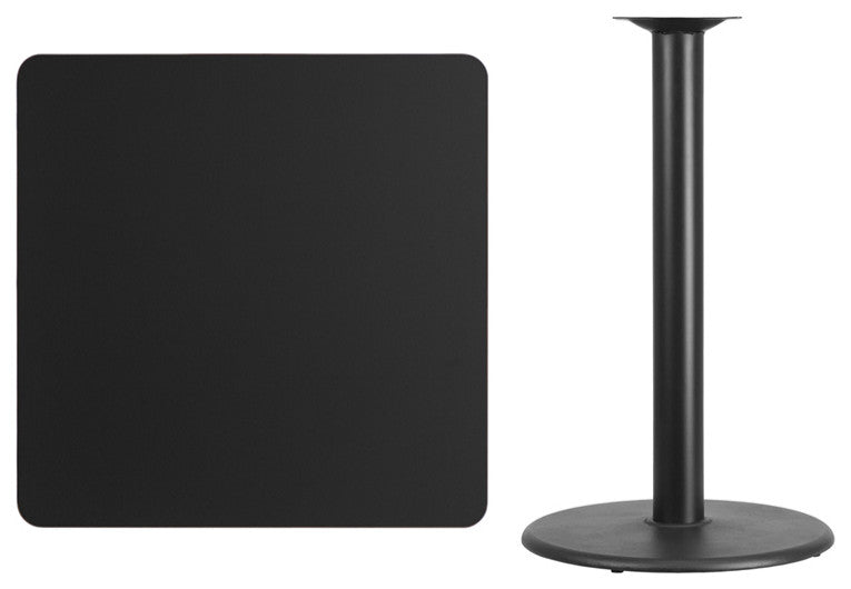 36'' Square Black Laminate Table Top with 24'' Round Bar Height Table Base