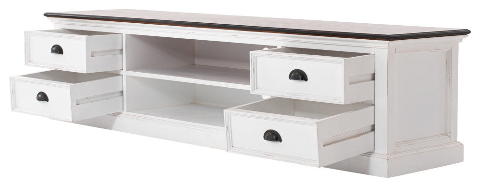 71" Distressed White and Brown Wood Entertainment Unit With Four Drawers