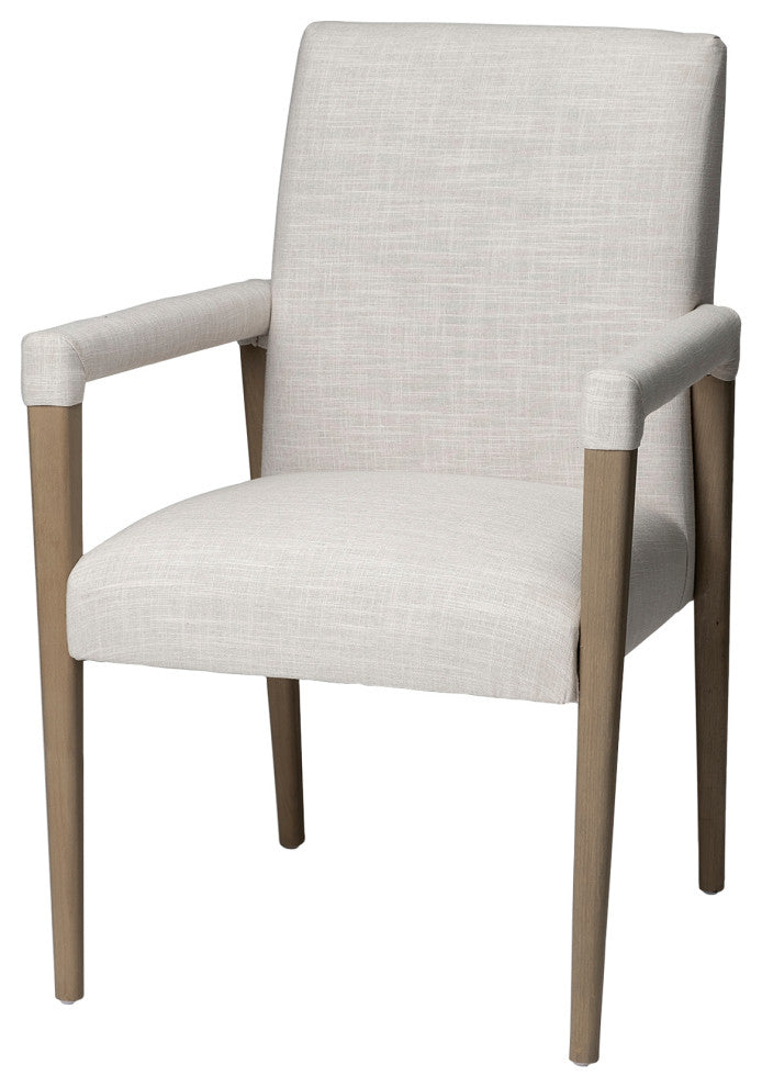 Palisades Cream Fabric Seat With Medium Brown Solid Wood Frame Dining Chair