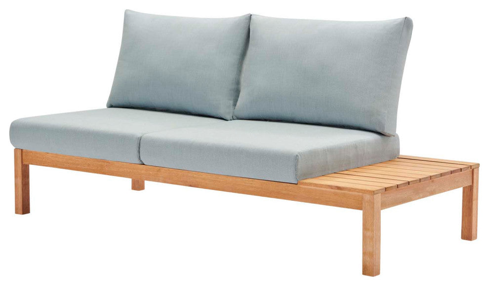 Lounge Sectional Sofa Chair Set, Wood, Brown Natural Blue, Modern, Outdoor Patio